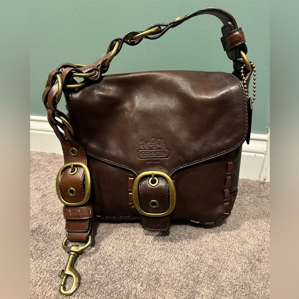 Coach Bleeker Tattersall Laced Strap Whiskey Leather like new